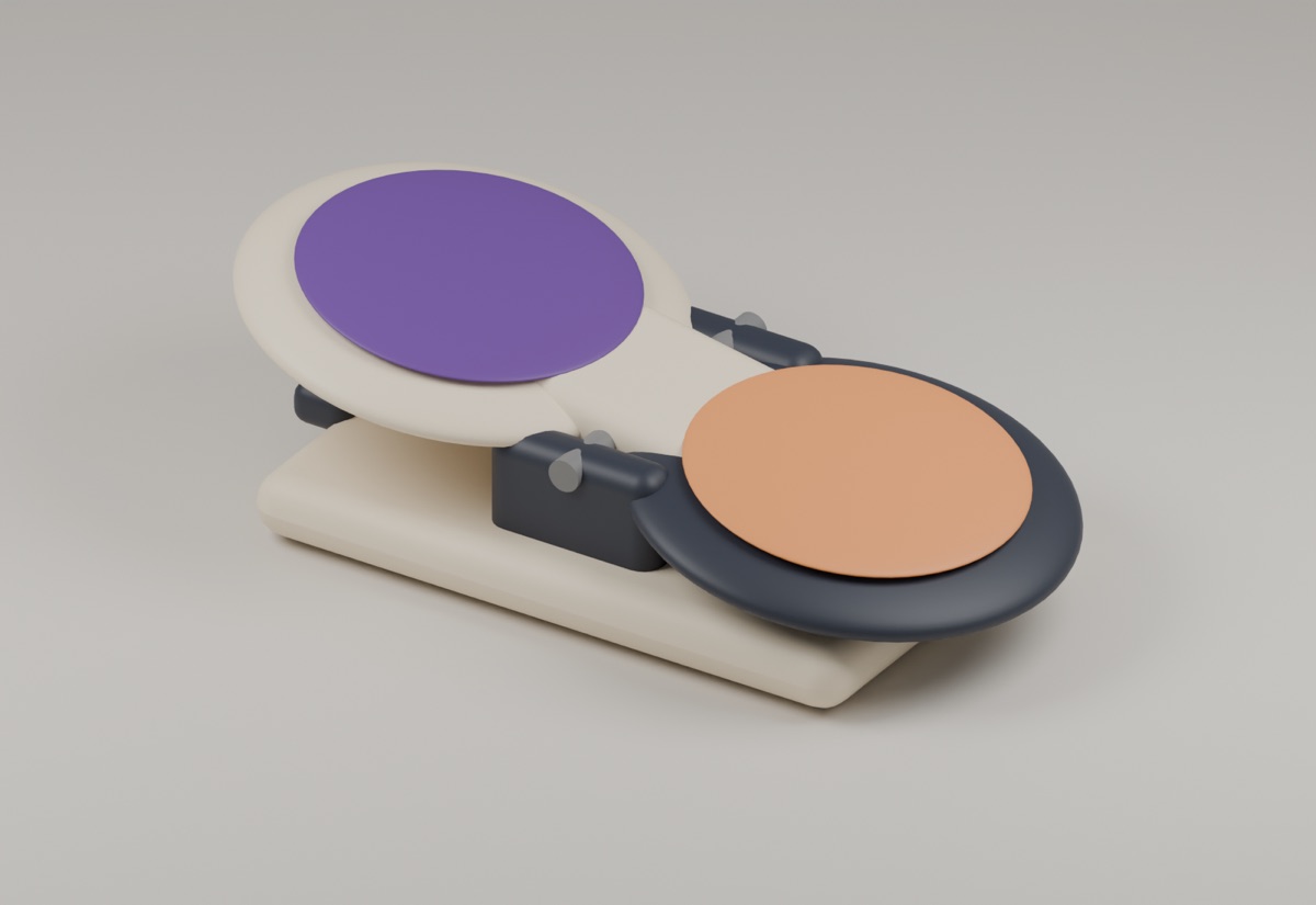 Reinforced Wings turn marker with violet wing raised and orange wing lowered
